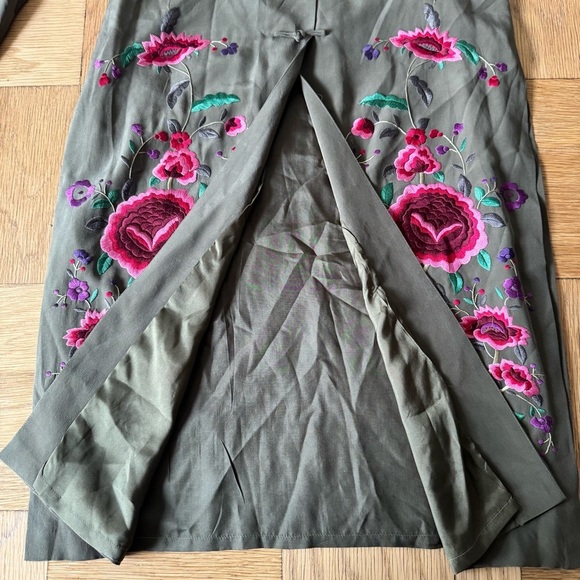 Sue Wong Size 6 Silk Kimono Jacket Olive Green Embroidered Floral Evening Coat - Picture 7 of 12